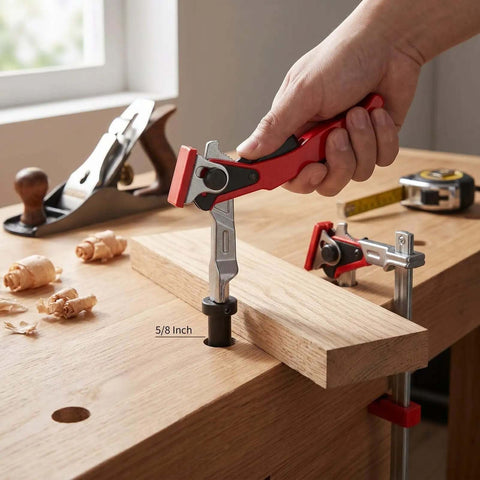 2 Pack Go-To Bench Dog Clamps for 5/8 Inch Holes Quick Ratchet Hold Down during woodworking on bench