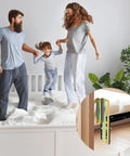 Family enjoying jumping on a bed with Set Of 4 Bed Frame Conversion Brackets Swaps Bolt On Rig To Hook On Fit With Absolutely Zero Hiccups.