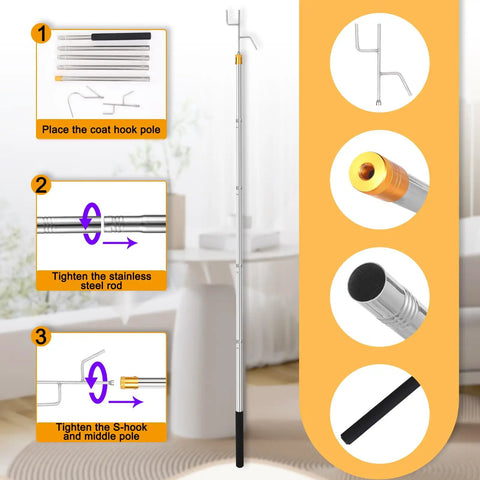 Adjustable 29 To 71 Inch Clothes Line Pole With Dual Hooks For Indoor And Outdoor Use Extendable Hanging Rod assembly instructions
