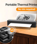 Slick Compact Thermal Printer With No Sweat Bluetooth Wireless Hookup For Travel And Road Trips printing a cat photo on a desk.