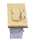 Flip Lid Floor Box Kit With One Gang Receptacle, 20 Amp Tamper Resistant Weather Resistant Outlet, Brass Cover, Watertight Gasket, shown from top view