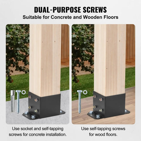 6x6 Post Base Kit Four Pack With 5.6 By 5.6 Inch Inner Size Heavy Duty Powder Coated Matte Black Post Anchor Bracket For Wood Posts Deck Railing And Pavilion Support