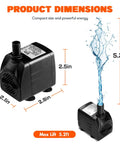 Powerful Workhorse Submersible Water Pump With Adjustable Intake, 15W Motor, 760 Liters Per Hour, 5.2 Foot Lift, Dual Nozzles, Black