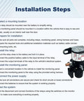 Installation steps for 12V 100 Amp Battery Disconnect Latching Relay with image of relay and wiring instructions for RVs and automobiles.