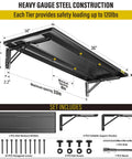 Heavy Duty Steel Folding Storage Shelf Rack Two Pack Adjustable Rail Type Wall Mount Shelves For Garage Kitchen Workshop Black Finish With Folding Panels, showing dimensions and included parts.