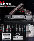Futuristic Cordless Drill Kit And High Torque Rechargeable Power Tool Set, includes screwdriver and hammer drill with LED display.