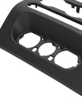 Front view of black dash radio bezel center trim panel for 2004–2008 Ford F-150; three circular openings; Amazon