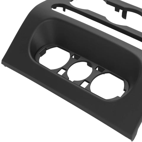 Front view of black dash radio bezel center trim panel for 2004–2008 Ford F-150; three circular openings; Amazon