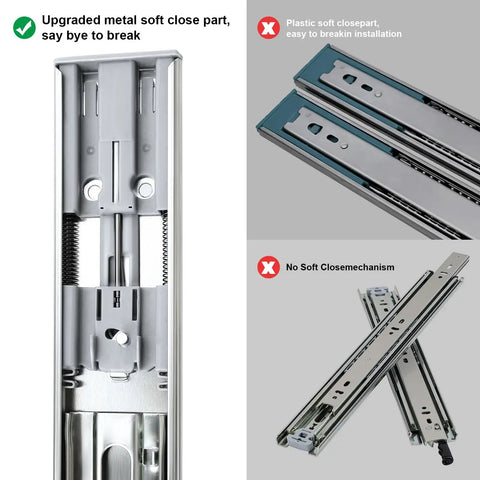Six Pairs 20 Inch Soft Close Drawer Slides For Kitchen Cabinets And Wardrobes Built To Last Heavy Duty Side Mount Silver