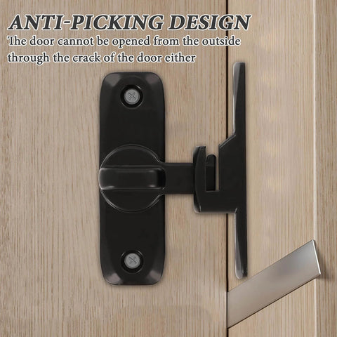 Two Pack Pocket Sliding Barn Door Lock Latch With 90 and 180 Degree Flip For Privacy Heavy Duty Alloy Hardware Weather Resistant Fit For Cabinets Barn Doors Bathrooms And Garden Doors Black Finish installed on wooden door