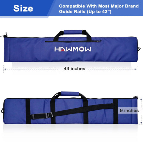 Universal Track Saw Guide Rail Carry Bag Up To 42 Inches Blue Polyester with Size Markings and Handles
