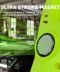 Ultra Bright 1200 Lumen COB LED Work Light With 25 Foot Heavy Duty Cord, Handheld Design, close-up of strong magnet on green housing.