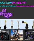 Vibrant Purple Tire Valve Stem Caps 4 Pack, Rustproof Metal Caps With Fade Resistant Finish for universal Schrader fit