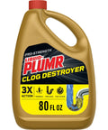 Front view of Liquid-Plumr Pro-Strength clog destroyer drain cleaner bottle, 80 oz, yellow container with red cap
