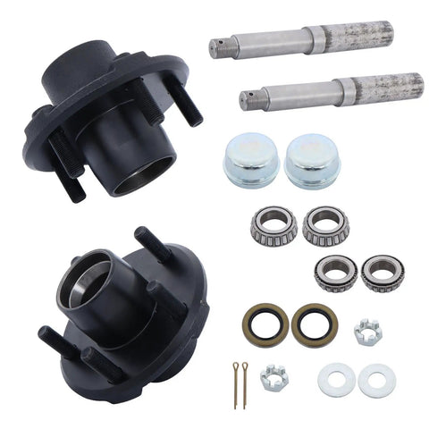 Trailer Hub Kit 5 On 4.5 Bolt Pattern BT8 Spindle With 7 Piece Bearing Kit For 2000 Pound Axles, components shown in detail