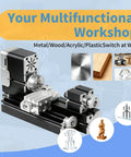 Zhrui Mini Metal Lathe Machine With 5 Pc Carbide Cutter Set, 20K Rpm Ultra Quiet Motor, All Metal Build, High Precision Turning For Wood Acrylic And Soft Metals Ready To Use Out The Box in metal and wood workshop.