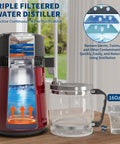 No Fuss Go To Water Distiller For Countertop Home Use With Heavy Duty Stainless Steel Build And Automatic Shutoff making one gallon of purified water.