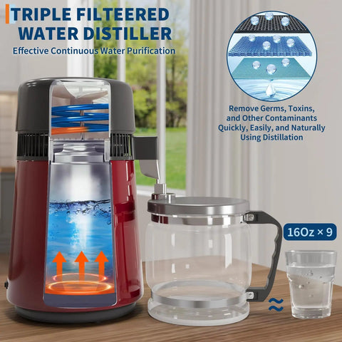 No Fuss Go To Water Distiller For Countertop Home Use With Heavy Duty Stainless Steel Build And Automatic Shutoff making one gallon of purified water.