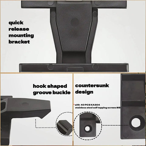 Top Shelf Invisible Panel Connectors With Forty M4 Stainless Steel Screws For Cabinets Drawers And Furniture Set Up Rock Solid ABS Plastic Hidden Fasteners quick release mounting bracket with hook shaped groove buckle.