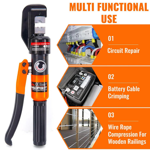 Workhorse Hydraulic Crimping Tool For 12 AWG To Two Zero Gauge Wire, 8 Ton Crimper With 9 Die Set And Ergonomic Handle For Electrical, Battery, And Welding Cables, Heavy Duty, Long Lasting Performance.