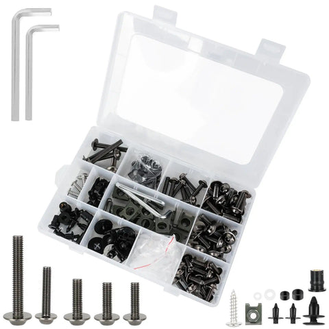 Universal Stainless Steel Motorcycle Fairing Bolt Kit With M5 And M6 Screws Windscreen Fasteners And Clips 195 Piece Set