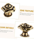 Two Pack Vintage Rose Flower Cabinet Knobs For Kitchen Cabinets And Furniture Decorative Drawer Pull Handles For Dresser Cupboards Wardrobes Easy Open And Close, showing zinc alloy rose shape with gold finish