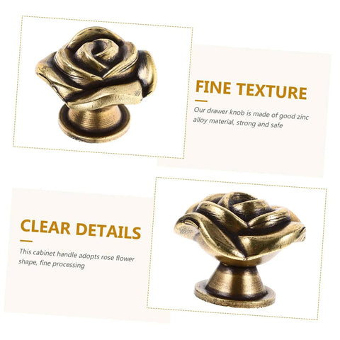 Two Pack Vintage Rose Flower Cabinet Knobs For Kitchen Cabinets And Furniture Decorative Drawer Pull Handles For Dresser Cupboards Wardrobes Easy Open And Close, showing zinc alloy rose shape with gold finish