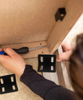Installing Beefy Right Angle Shelf Brackets Set Of 10 Heavy Duty Metal Corner Braces 2.0mm Thick Black Finish for bed frames.