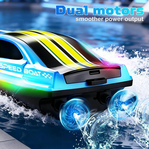 Two Pack RC Boat Set For Pools And Lakes, Self Righting Remote Control Boats with dual motors and RGB lights in motion