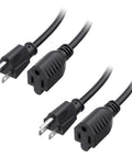 2-Pack 16 AWG Heavy Duty 13A Indoor Power Extension Cords, 3ft NEMA 5-15P to 5-15R, Grounded 3 Prong, ETL Listed, Black