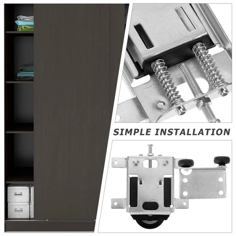 Heavy Duty Stainless Steel Sliding Door Pulley With Double Bearing Wheel For Closets Cabinets And Windows, showing detailed installation parts.