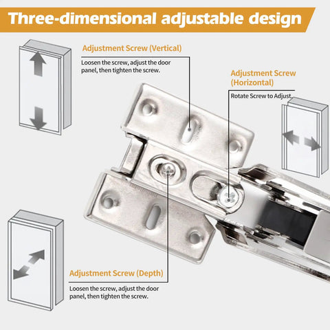 No Hassle Heavy Duty 180 Degree Lateral Hinge Set For Cabinets And Wardrobes close-up showing three-dimensional adjustable design.