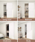 Concealed Sliding Barn Door With Soft Close Hardware Kit White Flush Hidden Door for openings in living room, bedroom, cloakroom, and study
