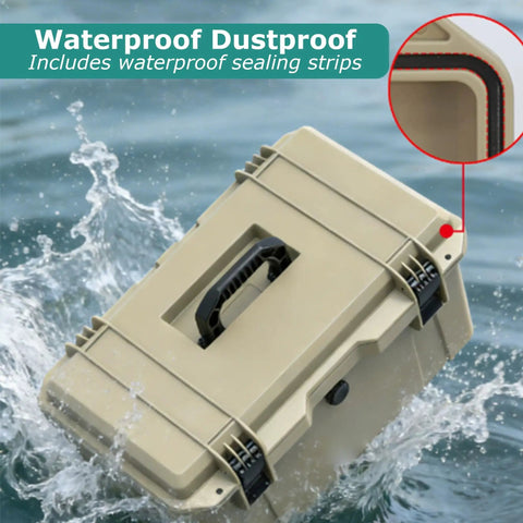 Double Walled Waterproof Plastic Toolbox With Removable Compartments And Folding Handle Built For Auto Repair Electrical Work And Home Improvement In Khaki 17 Inch Tough As Nails Portable Tool Storage That Is Dustproof And Weatherproof floating on water, showcasing waterproof feature.