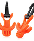 Scuba Octo Plug Two Pack Regulator Octopus Retainer Mouthpiece Holder with Black Clip, orange design, for BCD attachment.