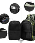 Fern Print Old Growth Forest Unisex Backpack open showing compartments, durable polyester, large capacity, everyday carry