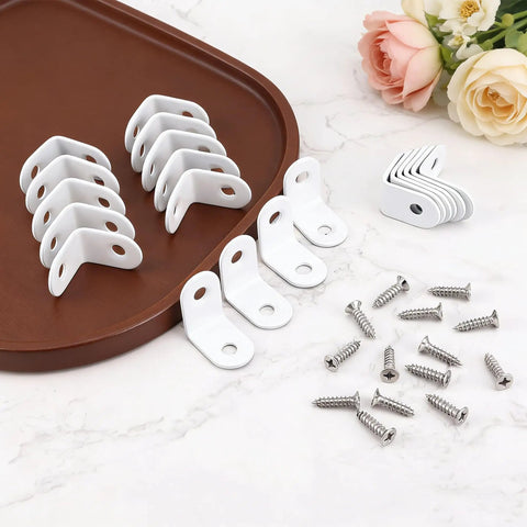 Beefy Heavy Duty White Corner Braces For Wood Shelves L Brackets 90 Degree Right Angle Stainless Steel Fasteners 1x1 Inch 30 Pack