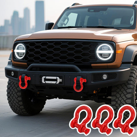 Heavy Duty Three Quarter Inch D Ring Shackles Three Pack For Tow Strap Winch And Vehicle Recovery With Red Powder Coat