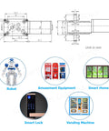 Diagram of 12V Dual Shaft Worm Gear Motor 250 RPM for robots, smart locks, vending machines, smart homes, and amusement equipment