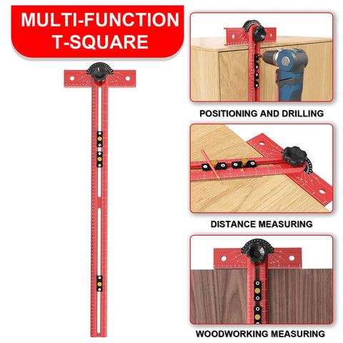 No Fuss Heavy Duty 29 Inch Woodworking T Square With Adjustable 15 To 165 Degree Angle, Solid Aluminum Layout Tool for marking and drilling.