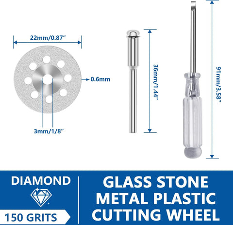 Slick Cut Twenty Piece Diamond Coated Cutting Wheels Compatible With Dremel Rotary Tools, 22mm cutting wheel, precise for glass stone.