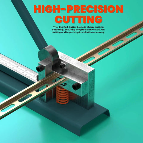 Din Rail Cutter Dual Groove Tool For Slotted Steel Aluminum Iron And PVC Guides With 50cm Ruler Sliding Baffle in use.