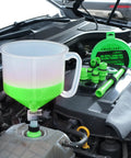 Shop Grade 18 Piece No Mess Coolant Funnel Kit With Universal Adapters in action, showcasing the green funnel attached to radiator.