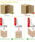 Diagram showing Frameless Inset Soft Close Concealed Cabinet Hinges Titanium Black Ultra Thin Finish installation on frameless cabinets.
