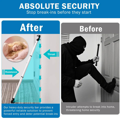 Heavy Duty Sliding Door Security Bar 23 To 47 Inch Adjustable With Anti Slip 360 Degree Base in use preventing break-in