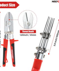 5-Blade Sheet Metal Crimper Hand Tool For Ductwork And Stove Pipe, 9.8 Inch HVAC Crimper, close-up view with measurements