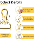 Close-up of 80 Pack Hella Durable Swivel Clasp Hooks Key Chain Clips with secure D-ring for DIY crafts, showing 360-degree rotation.