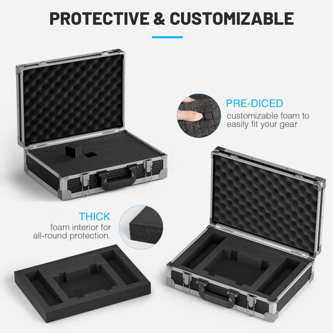 Rugged Aluminum Alloy Carrying Case Workhorse With Dual Layer Customizable Foam for Wireless Microphone Systems and Camera Gear