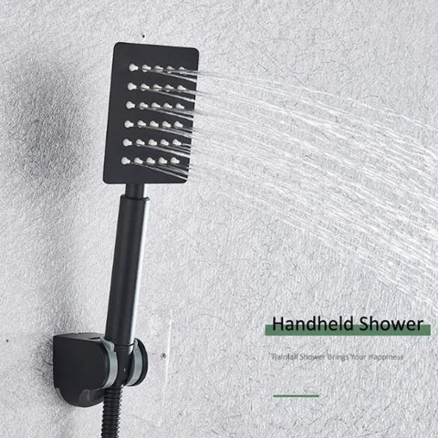 Handheld shower from UMJIGF Led Digital Display Shower System Wall Mounted Concealed Shower Faucet Set, matte black design.