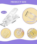 Clear Balloon Arch Clips Set with 10 large transparent spring clips and 12 smaller clamps close-up, showing size and max opening